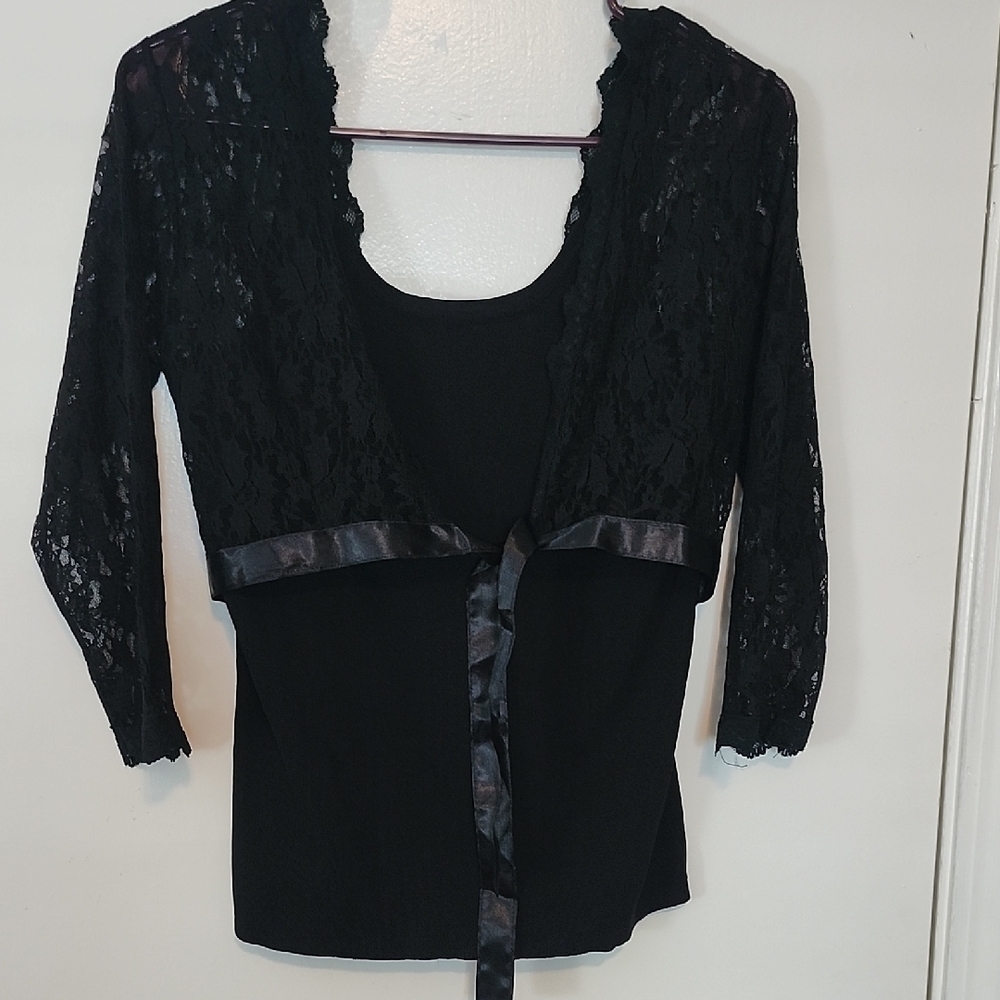 Black Lace Cardigan with Satin Trim